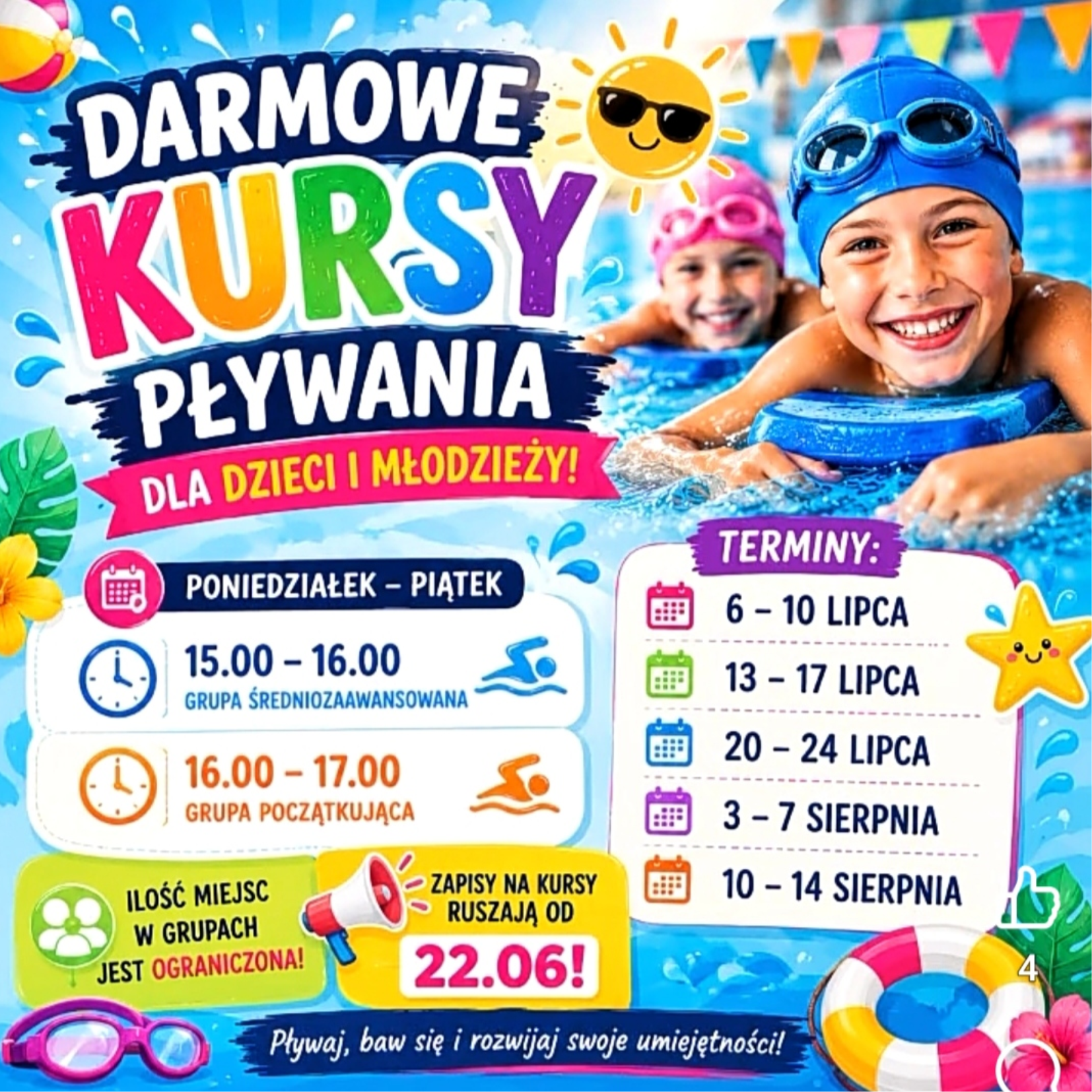 DARMOWE KURSY PŁYWANIA DLA DZIECI I MŁODZIEŻY!